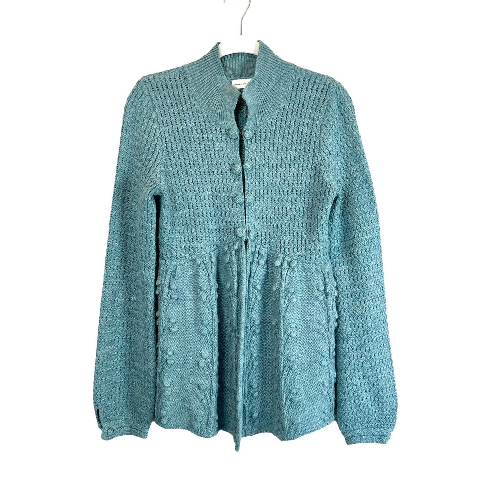Anthropologie Teal Button-Front Knit Cardigan